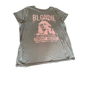 Blondie Graphic Band Tee Shirt Gray Short Sleeve Crew Neck Raw Hem Size XL